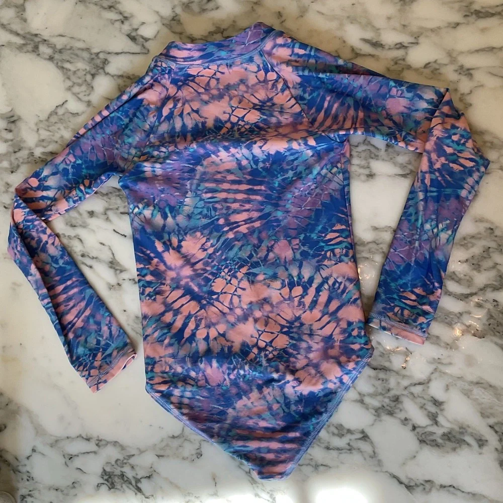 EUC J crew Girls' tie-dye rash guard swimsuit Sz 8 Broken Zipper Customer Return